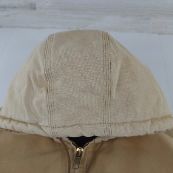 VINTAGE Carhartt Hooded Jacket Beige SZ MEDIUM Distressed Work Stain Paint AS-IS - Picture 12 of 16